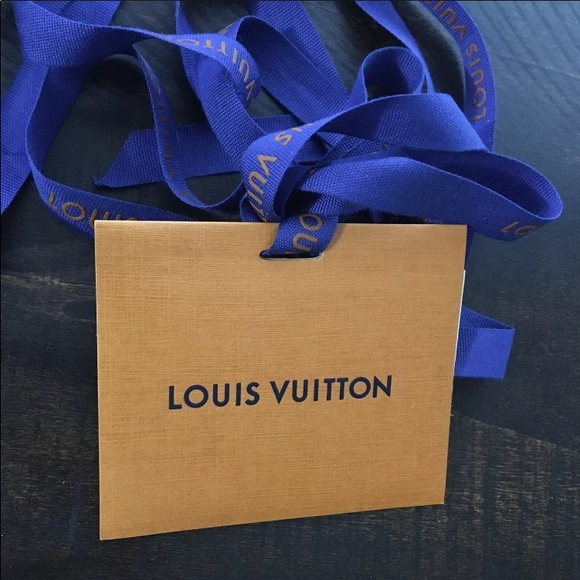 New LOUIS VUITTON CLASSIC Blank Mini Gift Card Tag with Blue Logo Ribbons - Picture 3 of 9